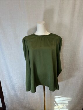 2 Hearts Olive Green Satin Batwing Sleeve Blouse